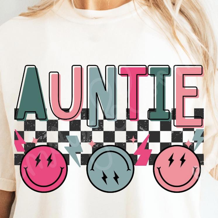 Retro Checkered Smiley Face Auntie