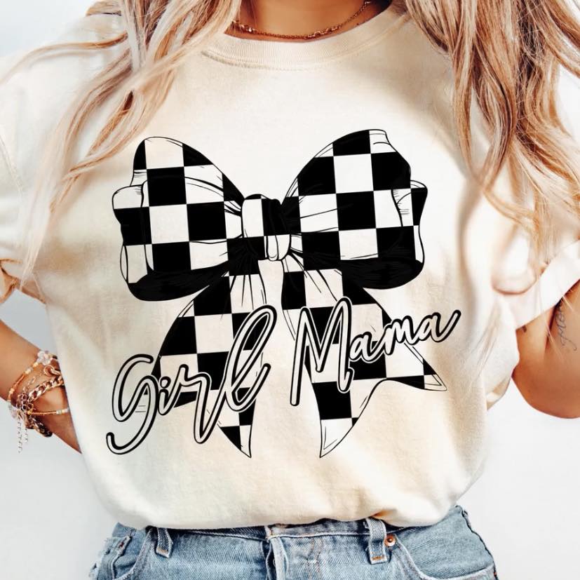 Checkered Bow Girl Mom