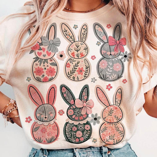 Six Floral Bunnies