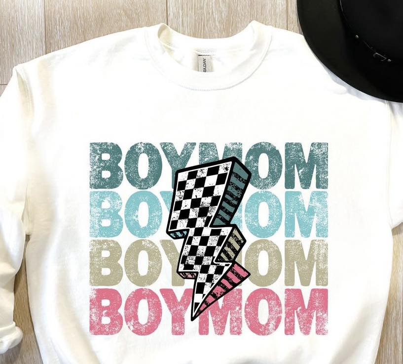 Boy Mom Checkered Lighten Bolt