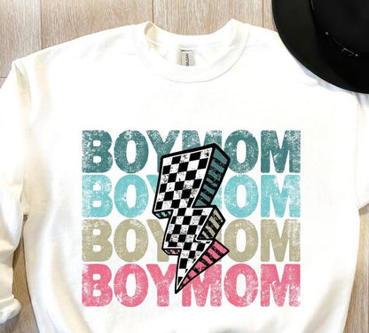 Boy Mom Checkered Lighten Bolt