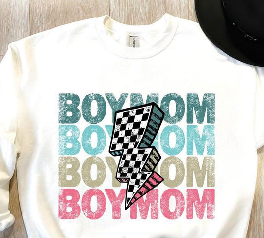Boy Mom Checkered Lighten Bolt